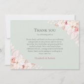 Salie groen en roze bloemen bruiloft bedankkaart (Voorkant)