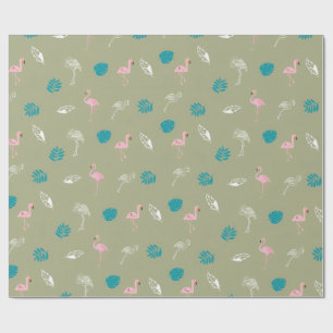 Salie groen en roze flamingo-cadeaupapier cadeaupapier