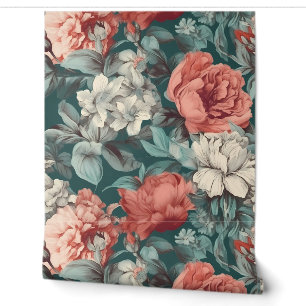 Salie Groen en Stof Roze Vintage Pioenrozen Behang
