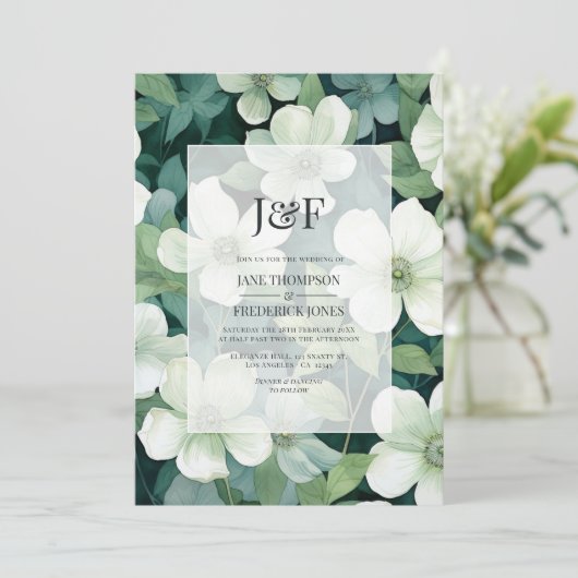 Salie Groen en Wit Bloemen Huwelijk Monogram Kaart (Staand voorkant)