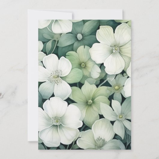 Salie Groen en Wit Bloemen Huwelijk Monogram Kaart (Achterkant)
