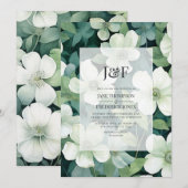 Salie Groen en Wit Bloemen Huwelijk Monogram Kaart (Voorkant / Achterkant)