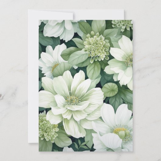 Salie Groen en Wit Bloemen Huwelijk Monogram Kaart (Achterkant)