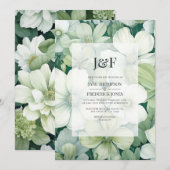Salie Groen en Wit Bloemen Huwelijk Monogram Kaart (Voorkant / Achterkant)