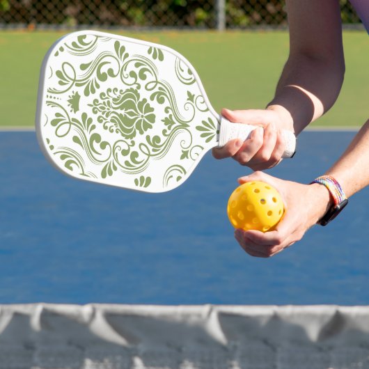 Salie Groen en Wit Damask Bloemen Pickleball Paddle (Insitu)