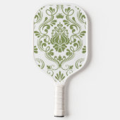 Salie Groen en Wit Damask Bloemen Pickleball Paddle (Achterkant)