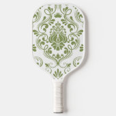 Salie Groen en Wit Damask Bloemen Pickleball Paddle (Voorkant)