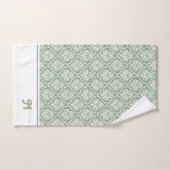 Salie groen en wit  damast monogram bad handdoek (Handdoek)