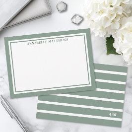 Salie groen en wit gestreepte monogram notitiekaartje