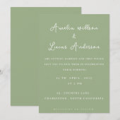 Salie groen en wit minimalistische huwelijksuitnod kaart (Voorkant / Achterkant)