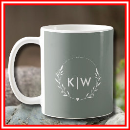 Salie Groen en Wit | Modern Initialen Monogram Koffiemok