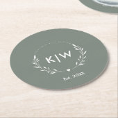 Salie Groen en Wit | Modern Initialen Monogram Ronde Kartonnen Onderzetter (Gebogen)