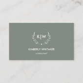 Salie Groen en Wit | Modern Initialen Monogram Visitekaartje (Achterkant)