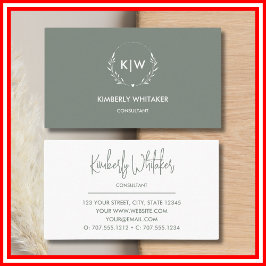 Salie Groen en Wit | Modern Initialen Monogram Visitekaartje