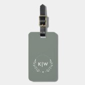 Salie Groen en Wit | Moderne Beginletters Monogram Bagagelabel (Voorkant verticaal)