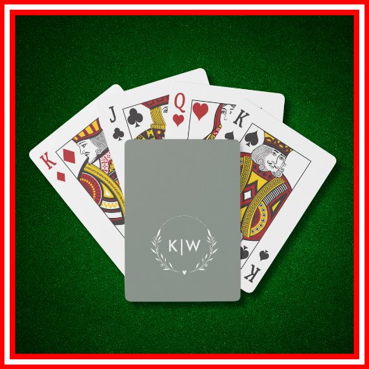 Salie Groen en Wit | Moderne Beginletters Monogram Pokerkaarten