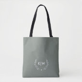 Salie Groen en Wit | Moderne Beginletters Monogram Tote Bag (Voorkant)