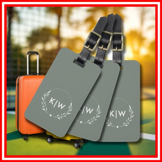 Salie Groen en Wit | Moderne Initiaal Monogram Bagagelabel