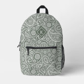 Salie-groen en wit paisley patroon monogram bedrukte rugzak (Voorkant)
