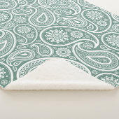 Salie groen en wit  paisley patroon sherpa deken (3/4)