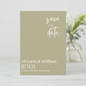 Salie groen en wit trendy modern Save the Date (Staand voorkant)