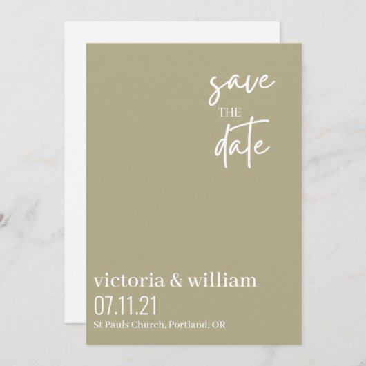 Salie groen en wit trendy modern Save the Date (Voorkant / Achterkant)