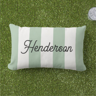 Salie groen en witte cabana streep monogram buitenkussen