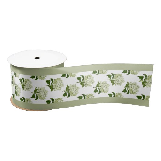 Salie groen en witte hortensia met rand satijnen lint (Spoel)