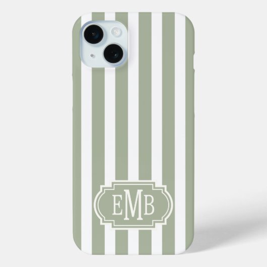 Salie groen en witte monogram strepen Case-Mate iPhone case (Achterkant)