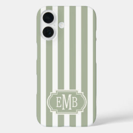 Salie groen en witte monogram strepen iPhone 16 hoesje
