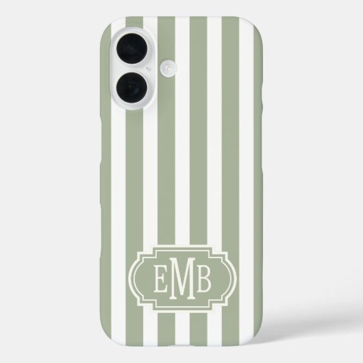 Salie groen en witte monogram strepen Case-Mate iPhone case (Achterkant)