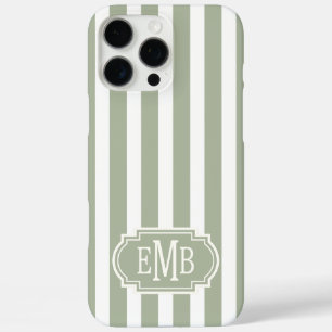 Salie groen en witte monogram strepen iPhone 16 pro max hoesje