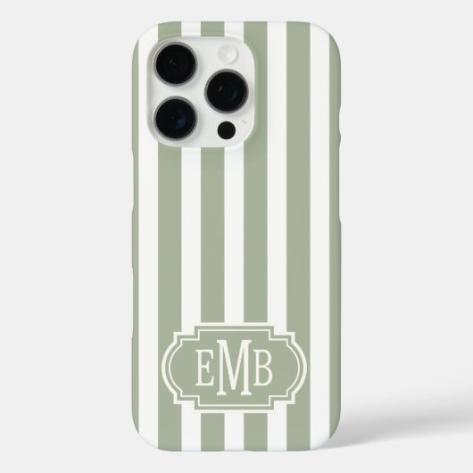 Salie groen en witte monogram strepen Case-Mate iPhone case (Achterkant)
