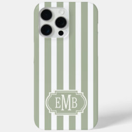 Salie groen en witte monogram strepen iPhone 15 pro max hoesje