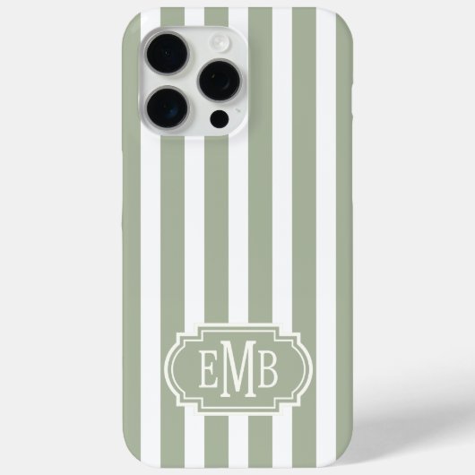 Salie groen en witte monogram strepen Case-Mate iPhone case (Achterkant)