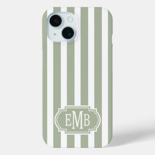 Salie groen en witte monogram strepen iPhone 15 case