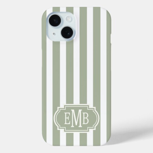 Salie groen en witte monogram strepen Case-Mate iPhone case (Achterkant)