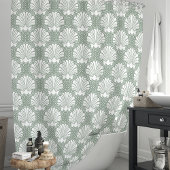 Salie groen en witte schelp kust  douchegordijn
