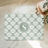 Salie groen en witte zeeschelp kustmonogram badmat