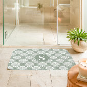 Salie groen en witte zeeschelp kustmonogram badmat