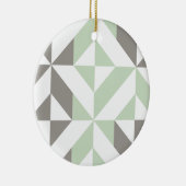 Salie groen en zilver geometrische ZigZag Keramisch Ornament (Rechts)