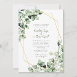 Salie Groen Eucalyptus Gouden Geometrische Trouwda Kaart