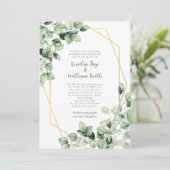 Salie Groen Eucalyptus Gouden Geometrische Trouwda Kaart (Staand voorkant)