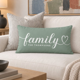 Salie Groen Familie Hart Script Monogram Kussen