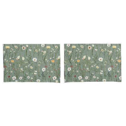Salie Groen Geel Wit Boho Wildbloemen Bloemen Kussensloop (Voorkant-Set)