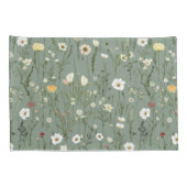 Salie Groen Geel Wit Boho Wildbloemen Bloemen Kussensloop (Achterkant-Rechts)