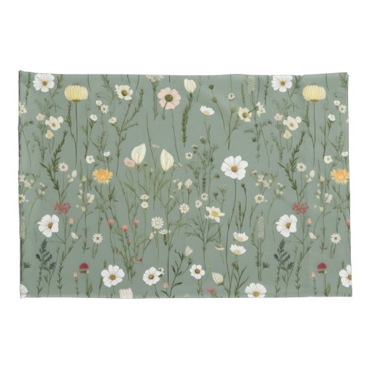 Salie Groen Geel Wit Boho Wildbloemen Bloemen Kussensloop (Achterkant-Rechts)