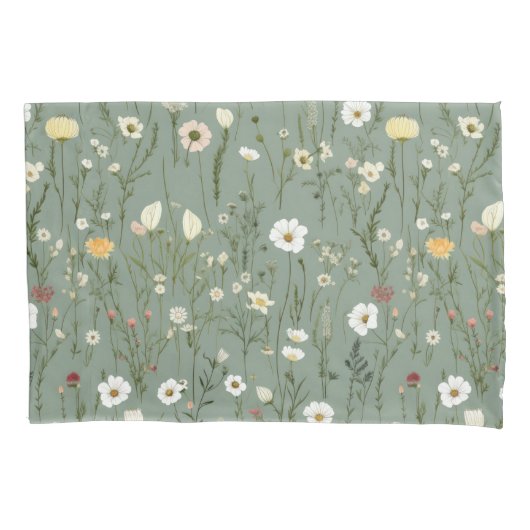 Salie Groen Geel Wit Boho Wildbloemen Bloemen Kussensloop (Voorkant-Links)