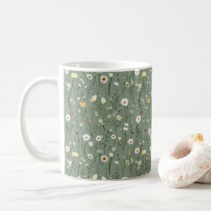 Salie Groen Geel Wit Boho Wilde Bloemen Bloemstuk Koffiemok
