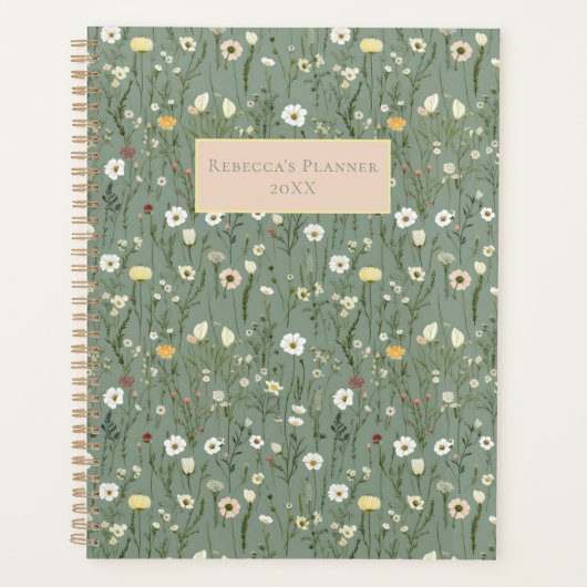 Salie Groen Geel Wit Wildflowers Boho Jaarlijks Planner (Voorkant)